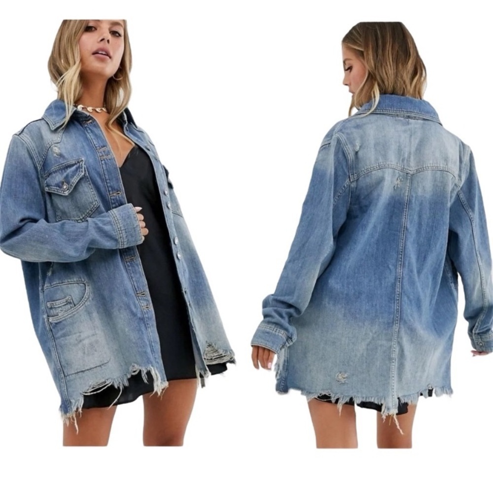 Free People moonchild raw hem western denim jean Jacket 35932